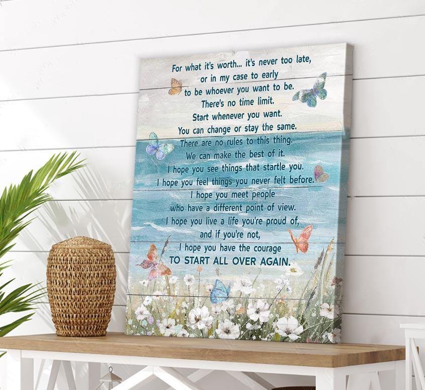 Turtle-Start All Over Again Beach And Butterly Canvas Wall Art/ Decor/ Gift