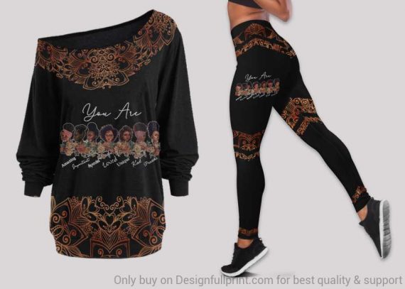 Black American Gift Afro Proud You Are Black Beautiful Off Shoulder Long Sleeves Top And Leggings Set Ln Black Power Movement History