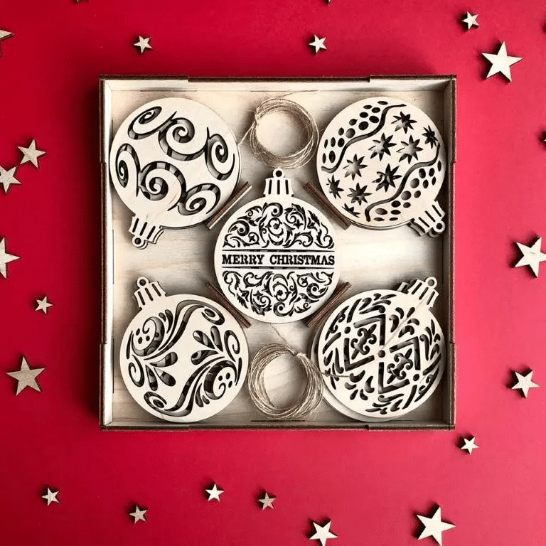 Laser Cut Wooden Christmas Ornaments – Gift Box (15Pcs)