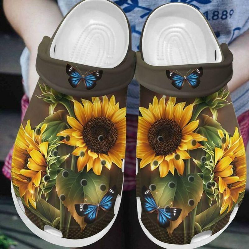 Colorful Butterfly Sunflower Personalized 102 Gift For Lover Rubber clog Shoes Comfy Footwear