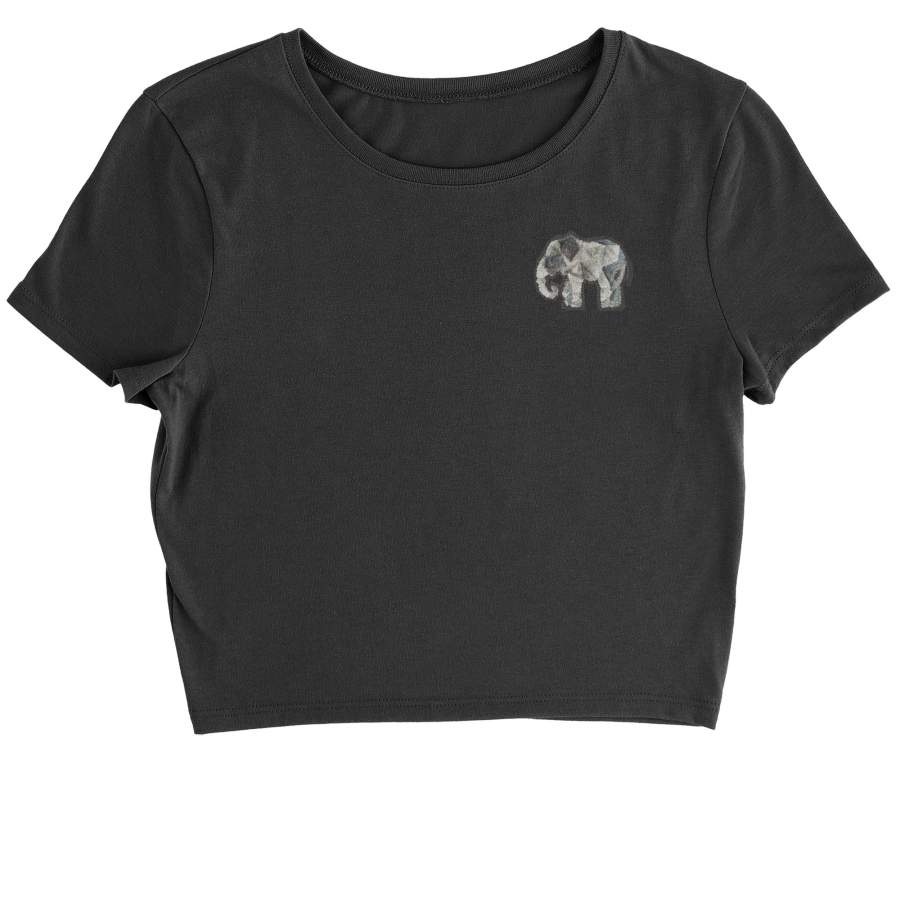 Embroidered Furry Mandala Elephant Patch (Pocket Print) Cropped T-Shirt