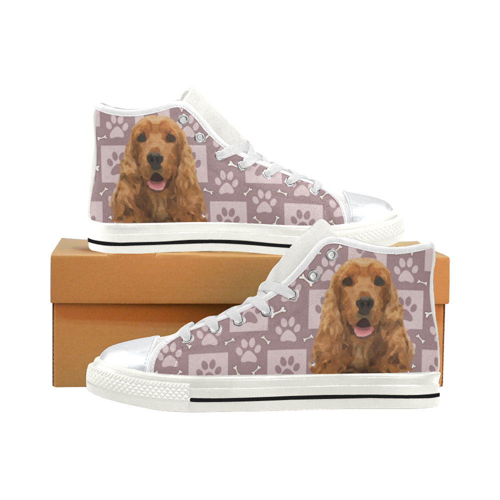 American Cocker Spaniel White High Top Canvas Women’s Shoes/Large Size