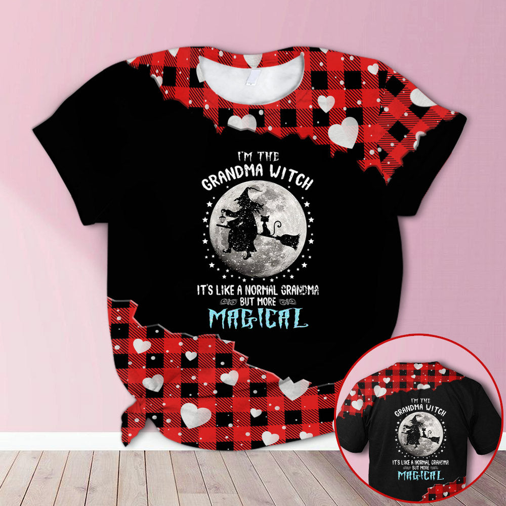 Personalized Grandma Riding A Broom Red Plaid All Over Print Shirts, 3D Hoodie, Sweatshirt, Shirt And Polo For Grandma Hn98 Do99