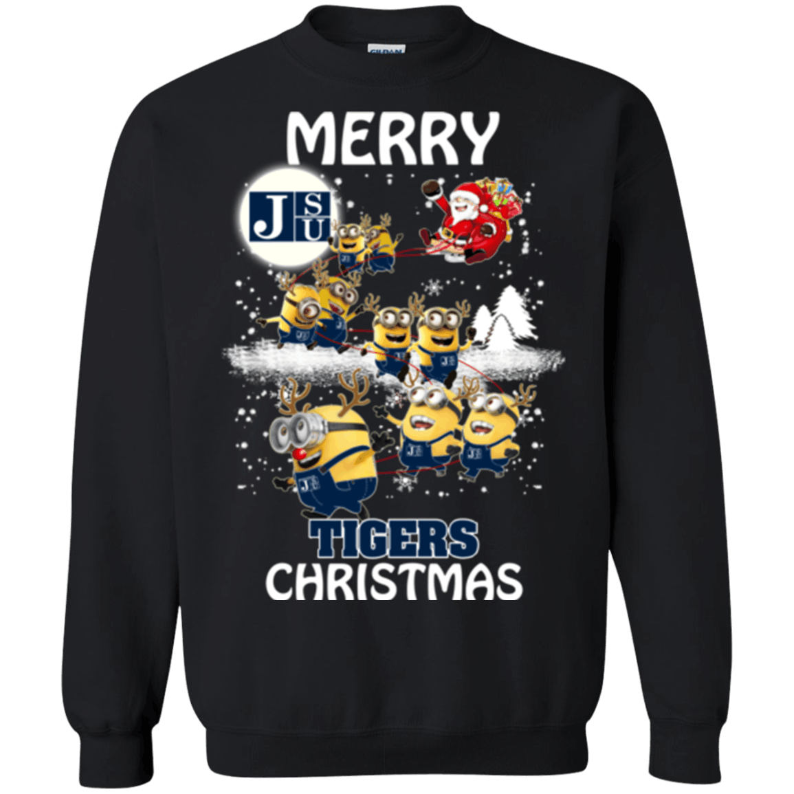 Nice Shirt Jackson State Tigers Minion Ugly Christmas Sweaters Santa Claus With Sleigh Hoodies Sweatshirts