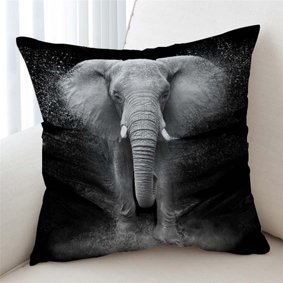 3D Fading Elephant B&W Cushion Cover