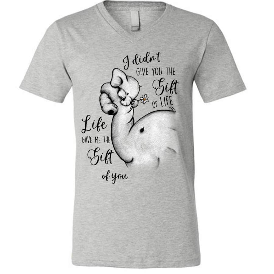 I Didn’t Give You The Gift Of Life Life Gave Me The Gift Of You, Elephant Design, Mother’s Day Gift – Canvas Unisex V-Neck Shirt