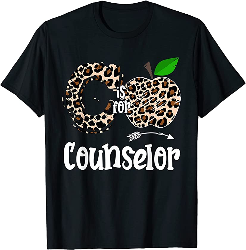 C Is For Counselor Teacher Leopard Apple Funny T-Shirt