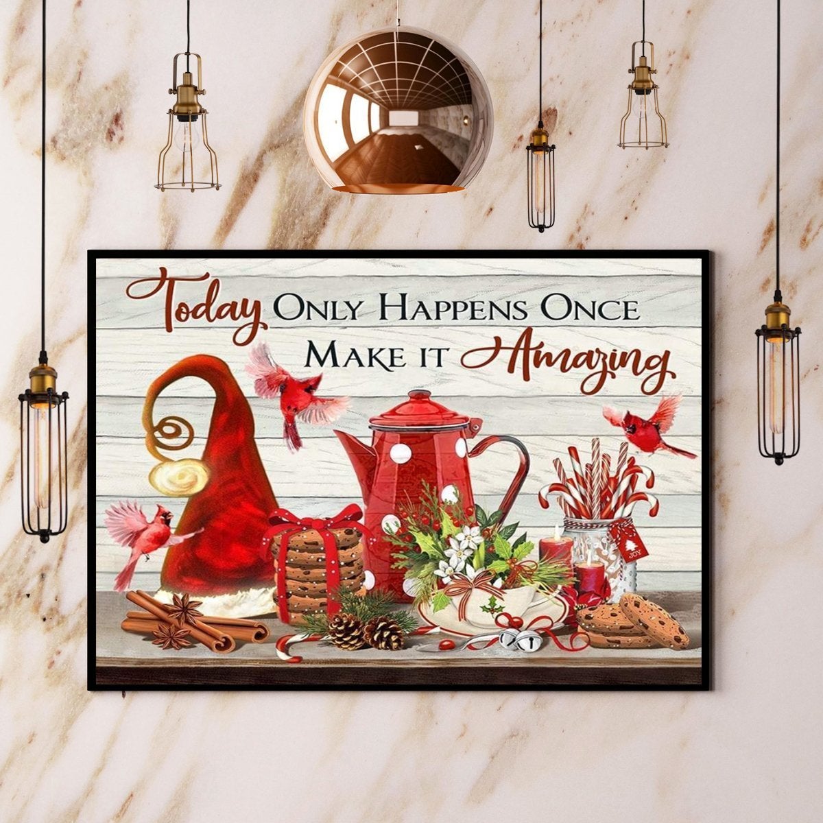 Christmas Cardinal Make It Amazing Candy Cane Santa Hat Cake Poster No Frame Matte Canvas, Wall Decor Visual Art