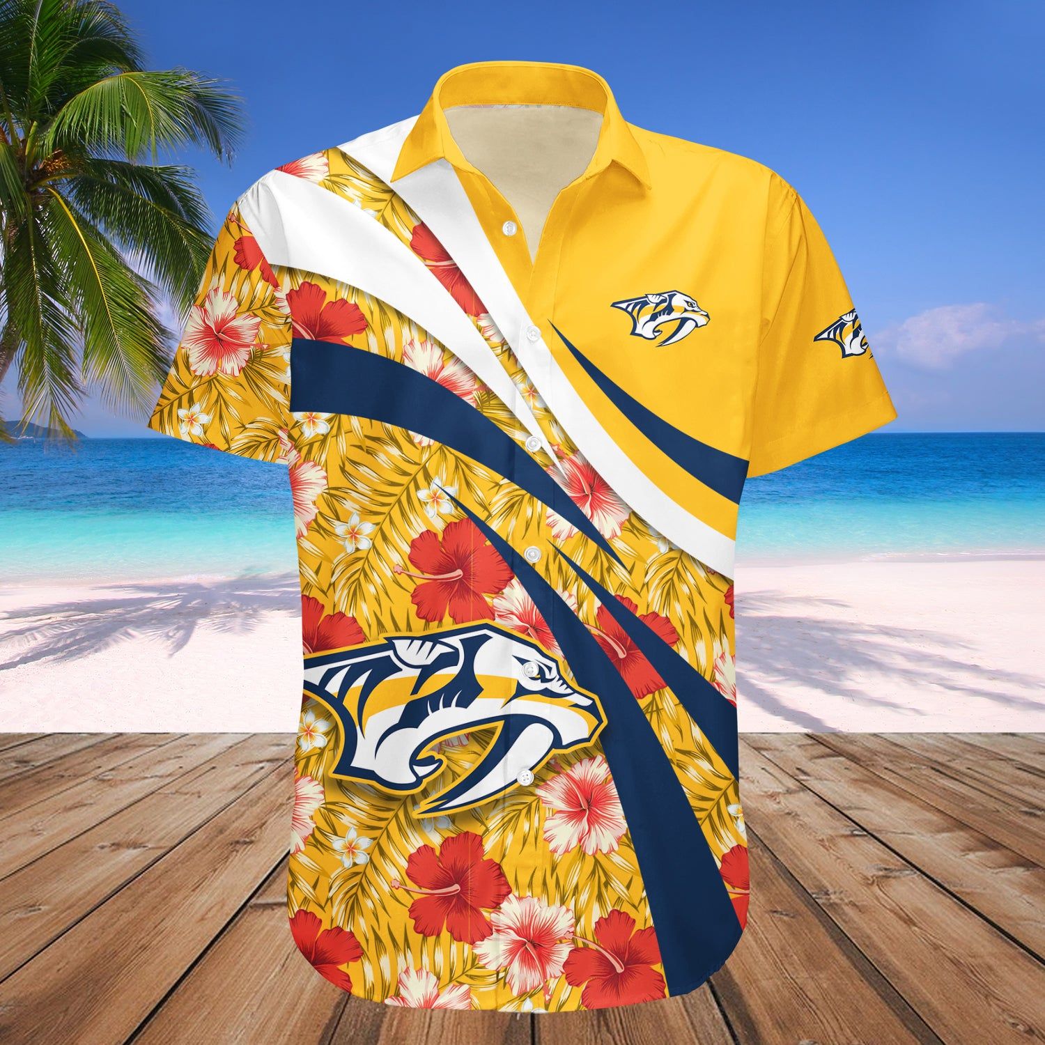 Nashville Predators Hawaiian Shirt Hibiscus Sport Style Gift For Fans Nhl