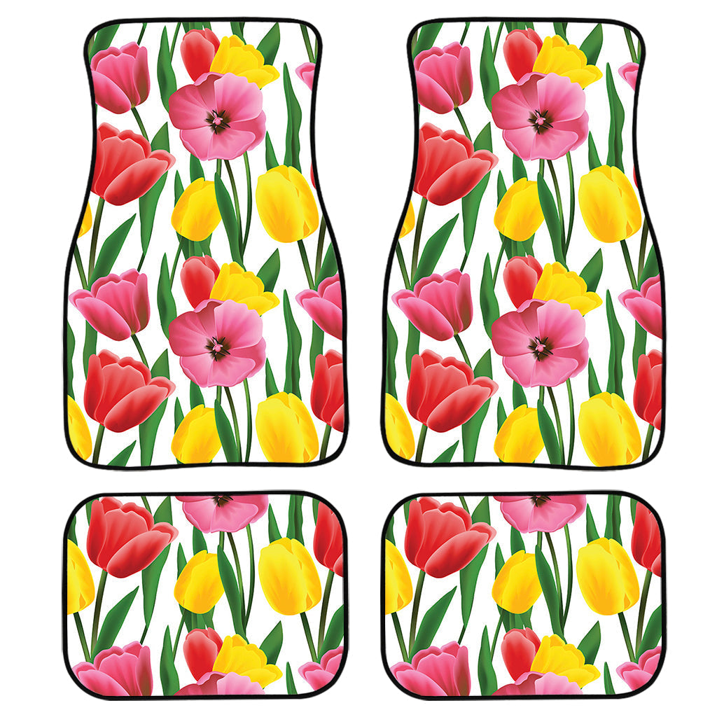 Colorful Tulip Pattern Print Front And Back Car Floor Mats, Front Car Mat