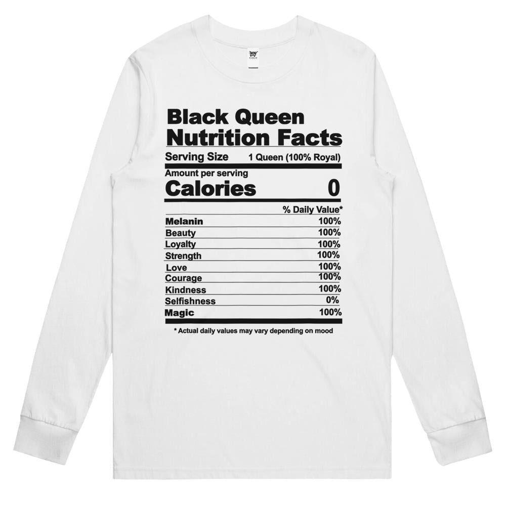 Nutritional Facts Shirt, Nutritional Facts Long Sleeve T Shirts, Black Queen Nutrition Facts, Black Queen Nutritional Facts Long Sleeve T Shirts