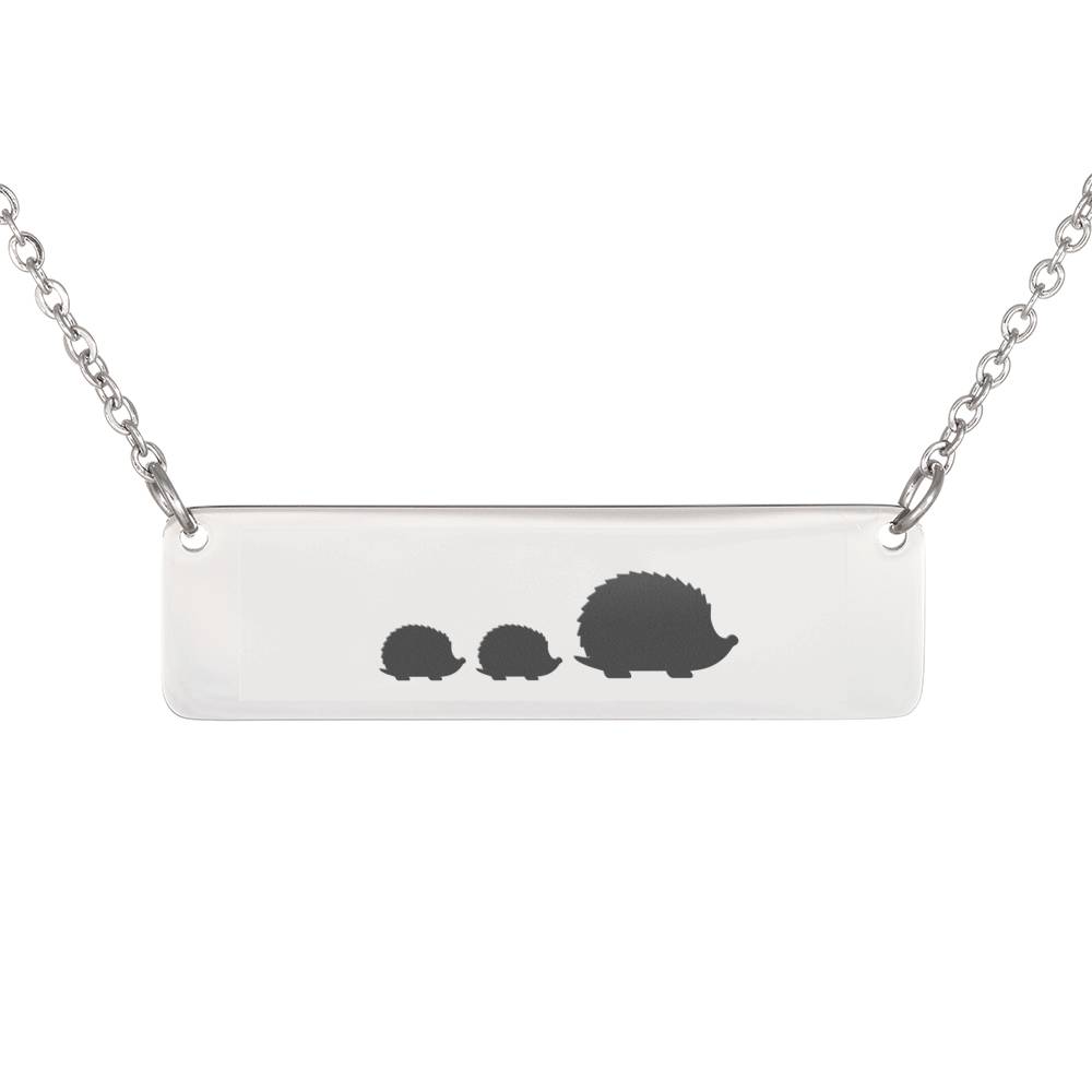 Personalized Mama Hedgehog + 2 Hoglets Bar Necklace