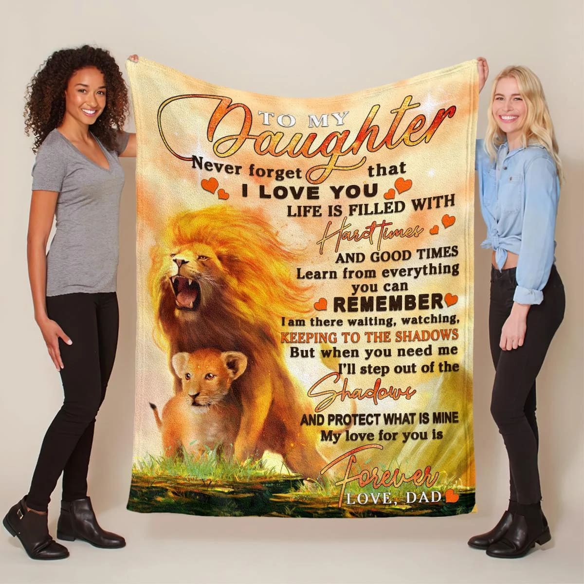 To My Daughter, Never Forget That I Love You, Lion, Dad And Daughter Sherpa  Blanket, Quilt