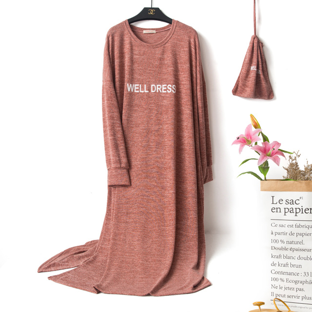 Big&Wide Nightdress Modal Night Dress Fat MM Long Sleeve Nighties Nightgown Lazy style Sleepwear Loose Nightwear For Women alx