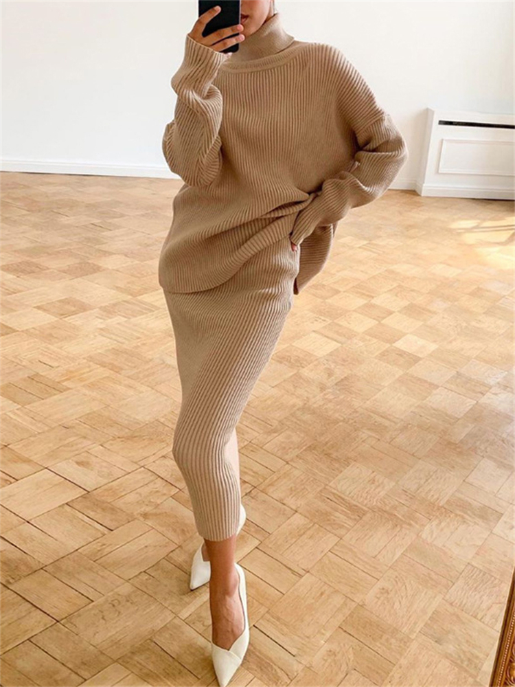 Tossy Knitted 2 Piece Outfit Set Casual Long Sleeve Sweater Top And Pencil Long Skirts Elegant Autumn Two Piece Sweater Sets alx