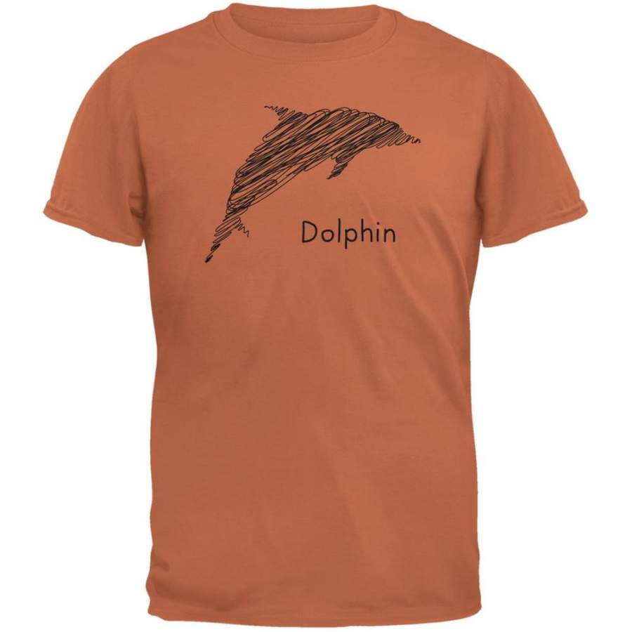 Dolphin Scribble Drawing Texas Orange Adult T-Shirt