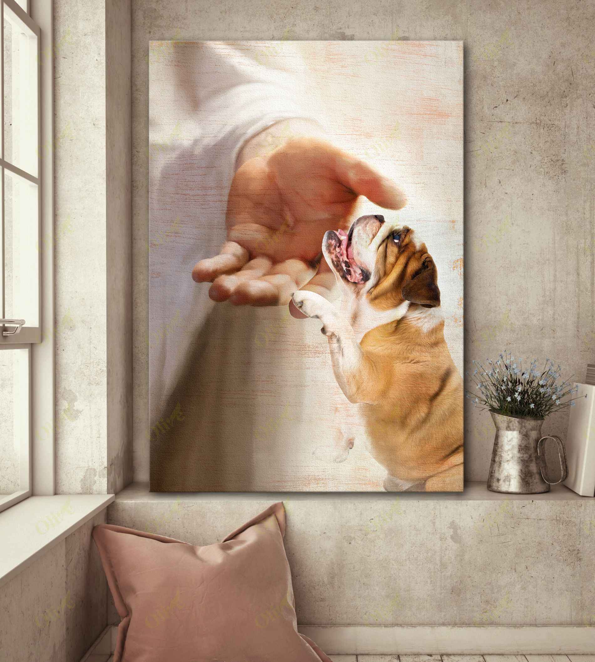English Bulldog – Take My Hand 2 Canvas And Poster | Wall Decor Visual Art
