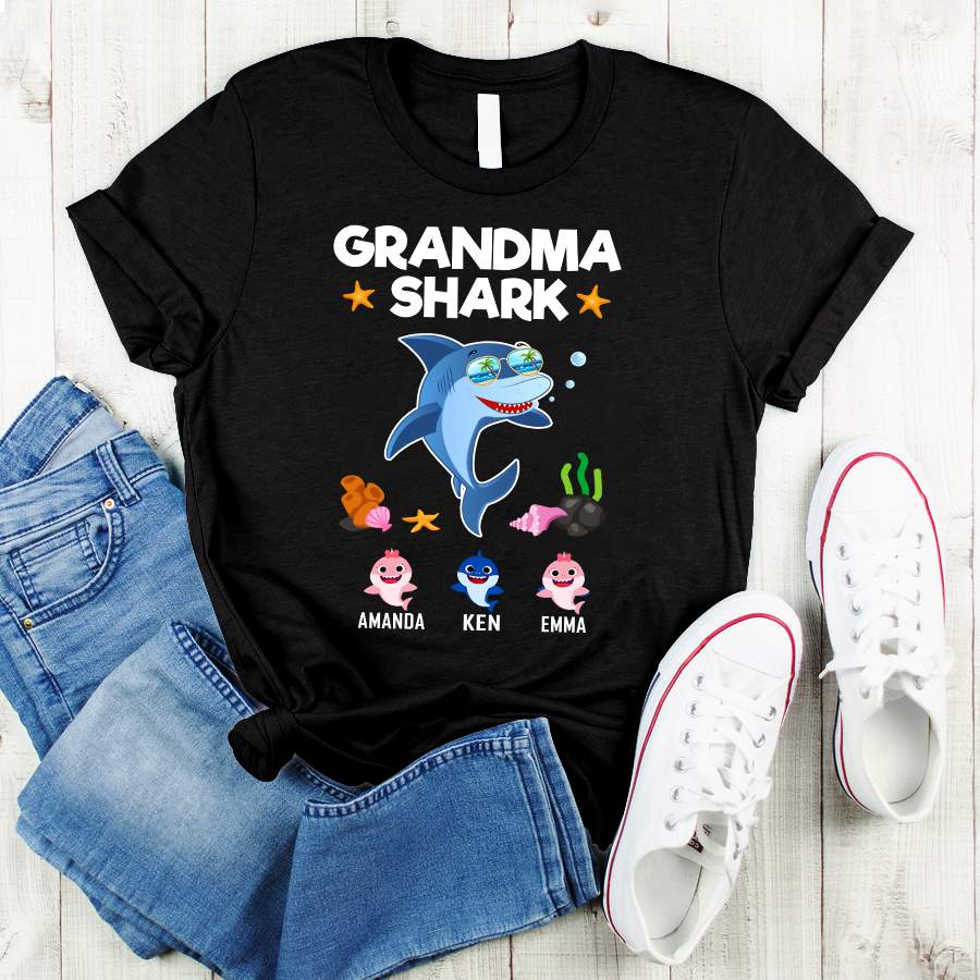 Personalized Grandma Shark Kids Names Shirt