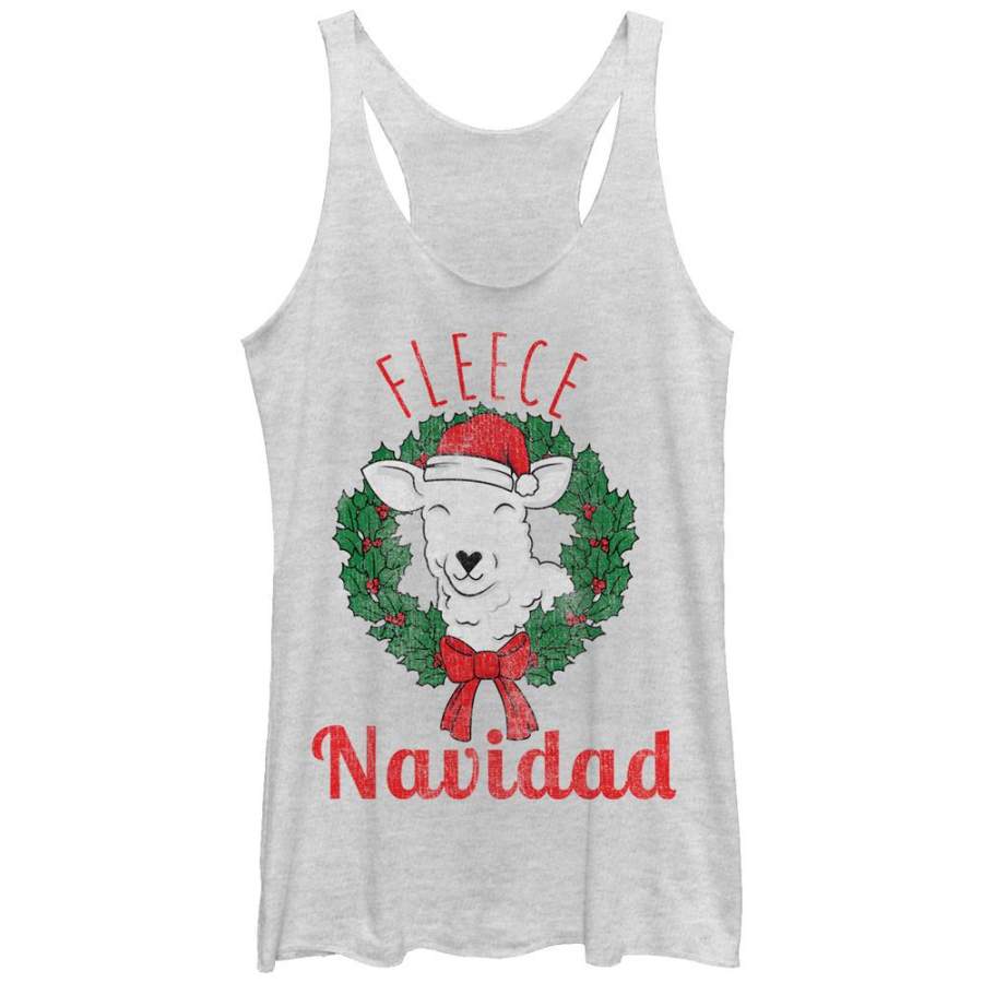 CHIN UP Women’s Christmas Fleece Navidad  Racerback Tank White Heather