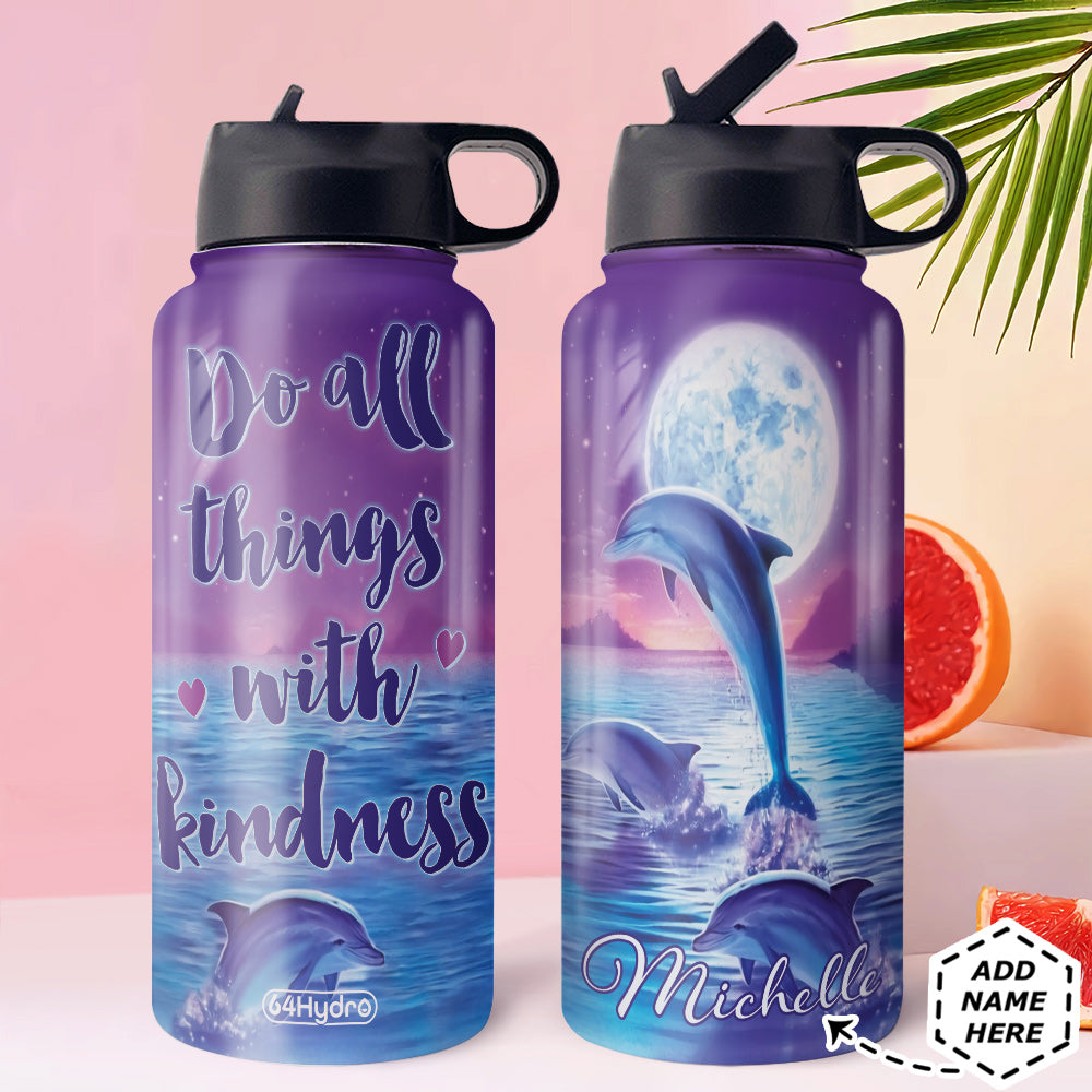 Dolphin Personalized Hha1410007 Stainless Steel Bottle With Straw Lid