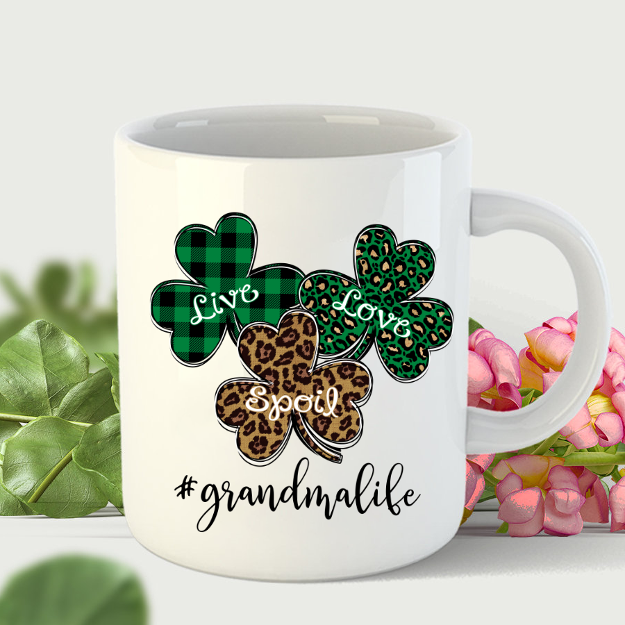 Personalized Live Love Spoil Grandma Life Shamrock Patrick’S Day Mug