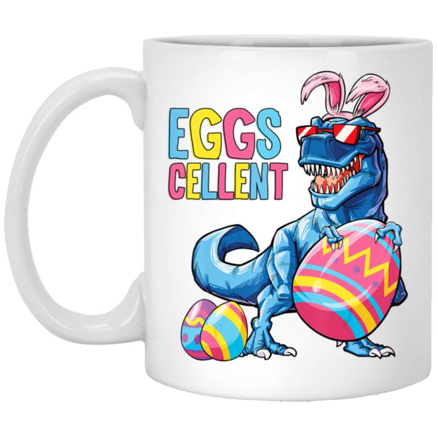 Dinosaur Easter Bunny T rex Boys Kids Eggs Cellent 11oz 15oz White Mug Happy Easter Day Funny Colors Eggs Bunny Ears Peeps Cute