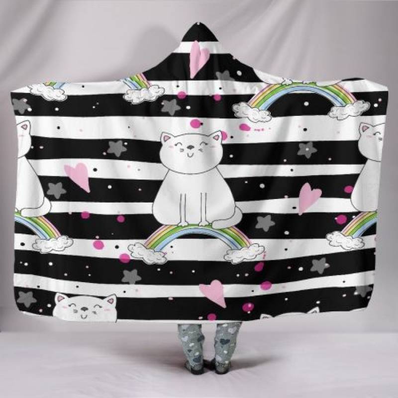 Customised Hoodie Blanket Balck and White Kitten