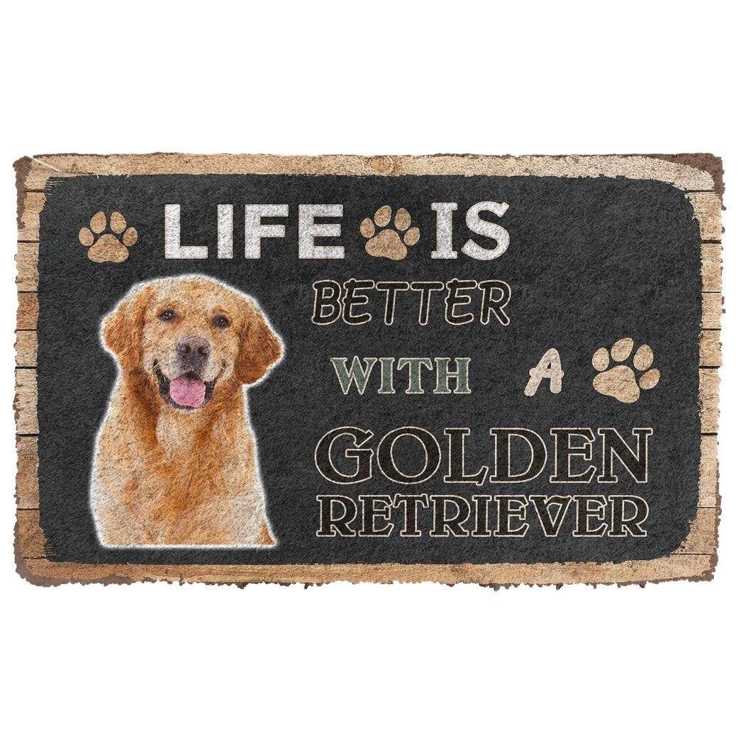 Gearhumans 3D Life Is Better With A Golden Retriever Custom Doormat