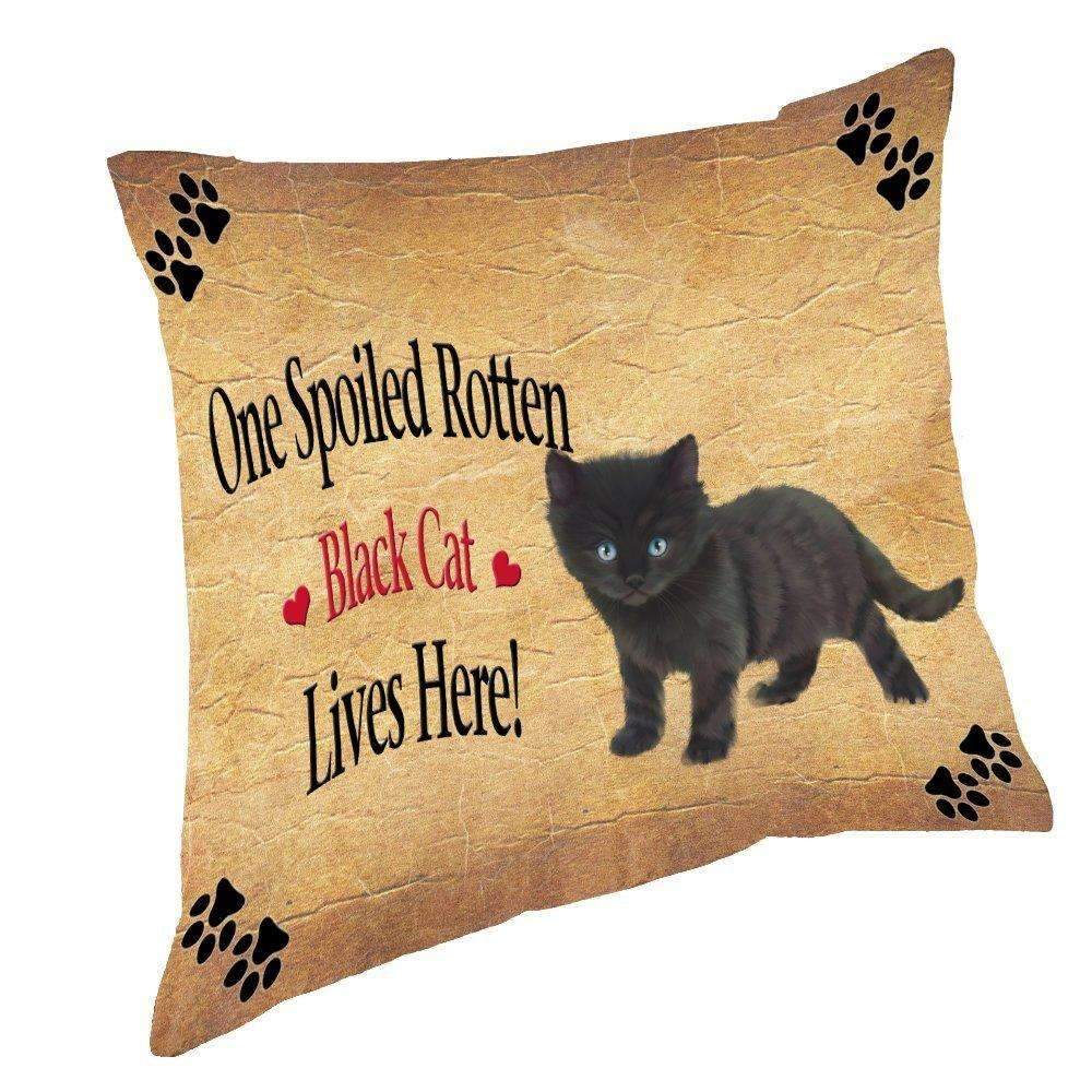 Black Kitten Spoiled Rotten Cat Throw Pillow