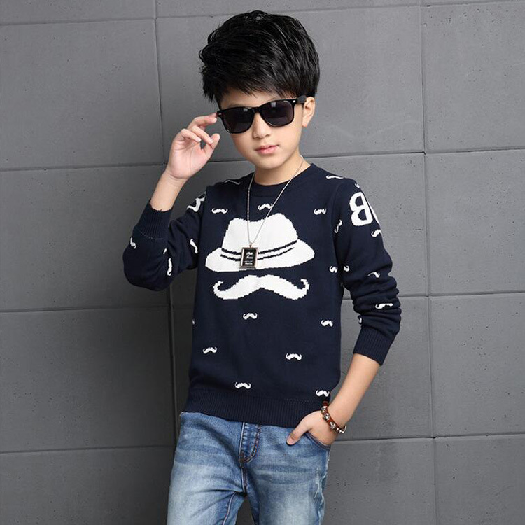 2022 Spring Autumn Winter England New Kids boy Sweater Jumper Children Clothing Baby Beard hat jacquard Cotton Boys Pullover 2-7 alx