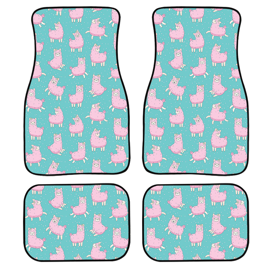 Cute Pink Llama Pattern Print Front And Back Car Floor Mats, Front Car Mat