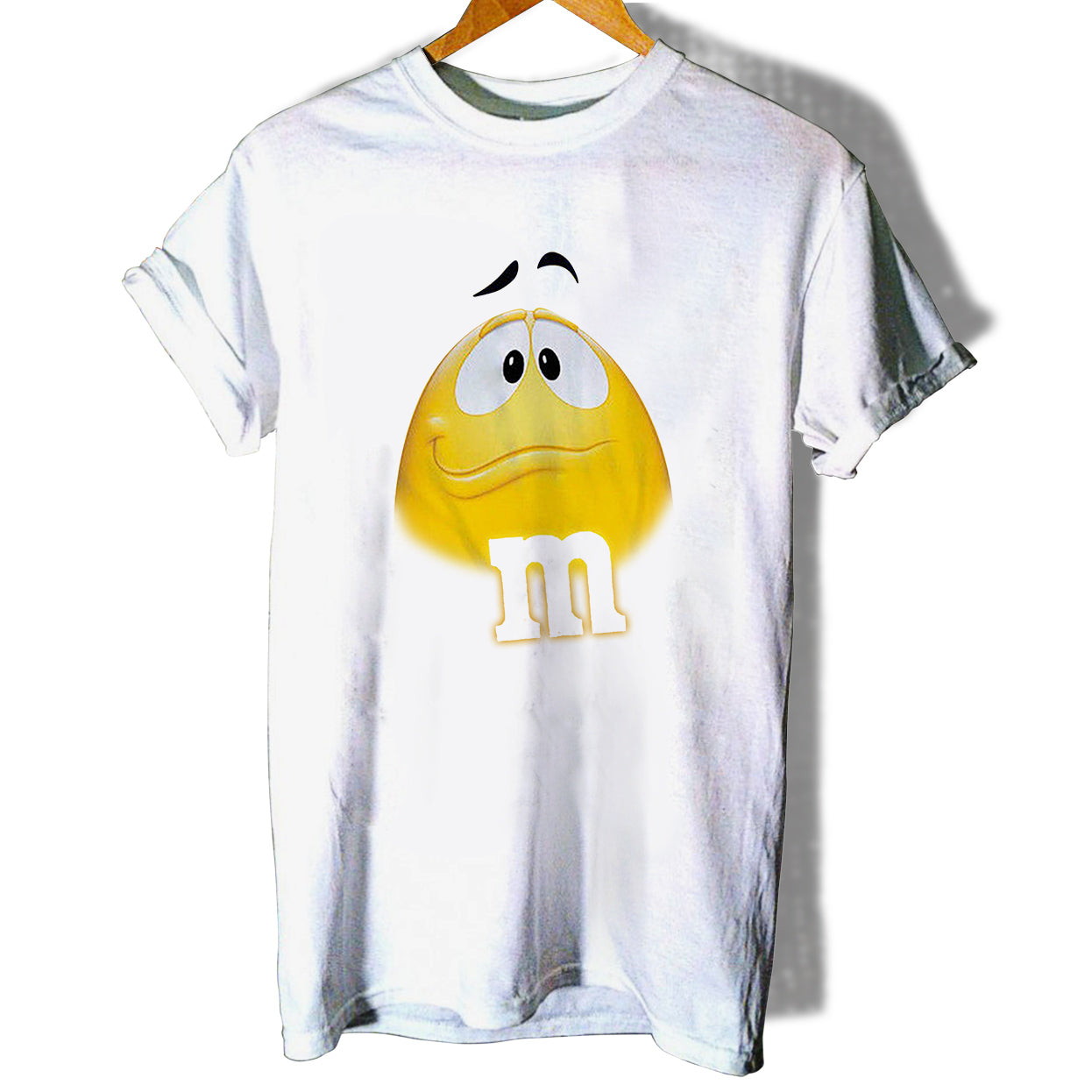 M N M Face Chocolate Candy Yellow Women T-Shirt