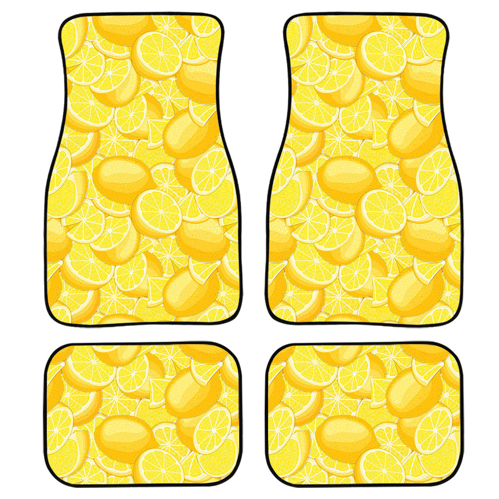 Yellow Lemon Pattern Print Front And Back Car Floor Mats, Front Car Mat