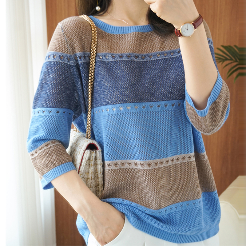 Summer Women knitted Short sleeve 2022 Thin Sweater Female Hollow Out Turtleneck Pullover Ladies knit Cotton Loose Jumpers alx