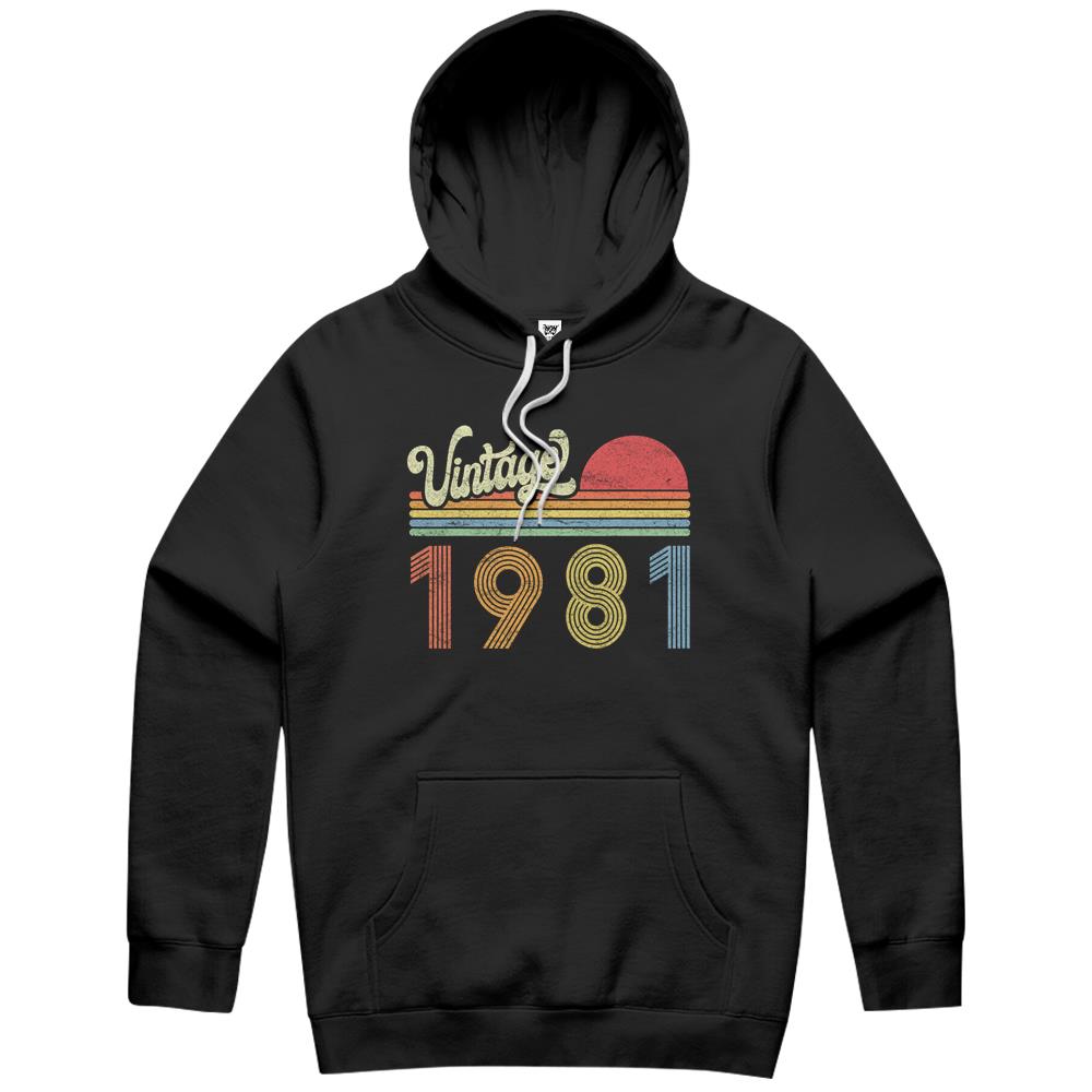 1981 Birthday Gift, Vintage Born Made 1981 Retro Sunset Hoodie