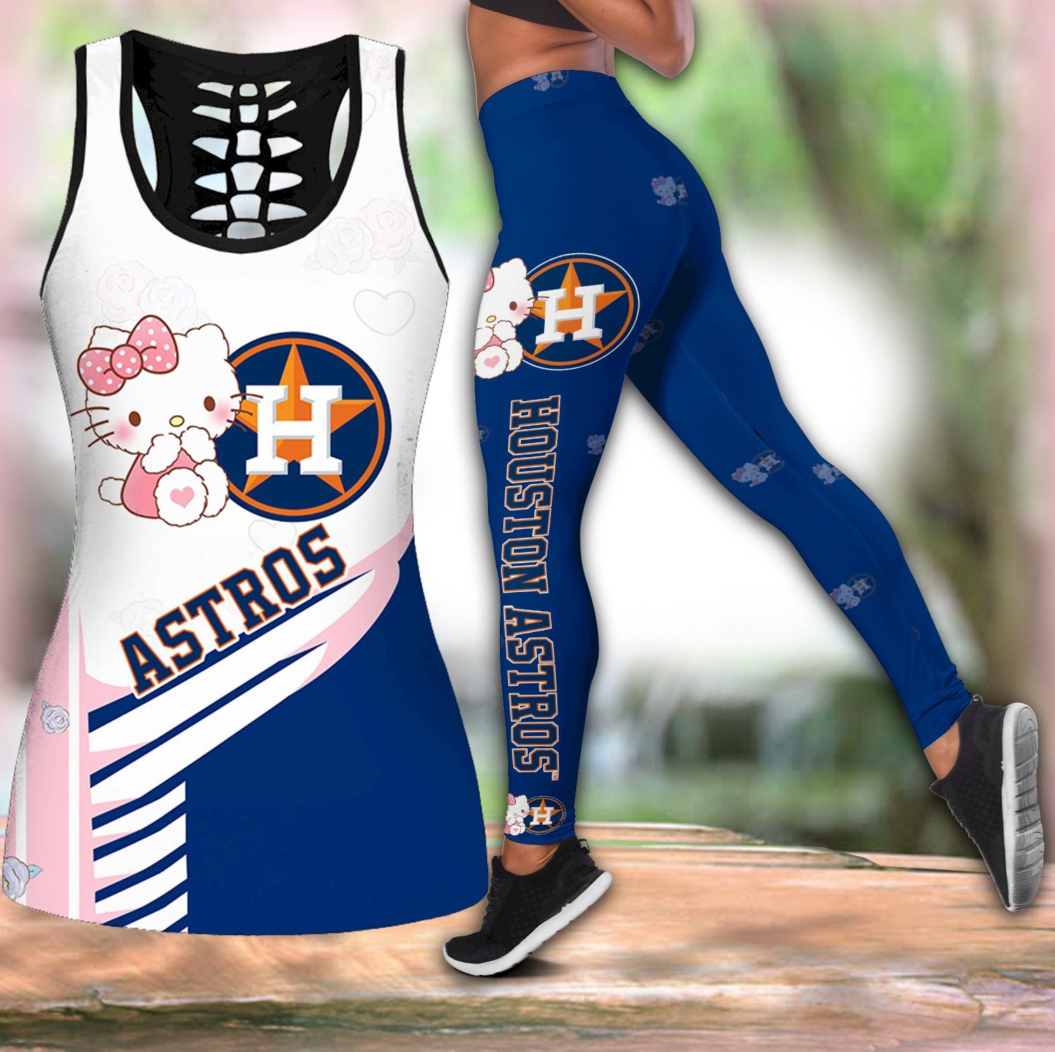 Combo Houston Astros Hello Kitty Hollow Tanktop Leggings Set K1762