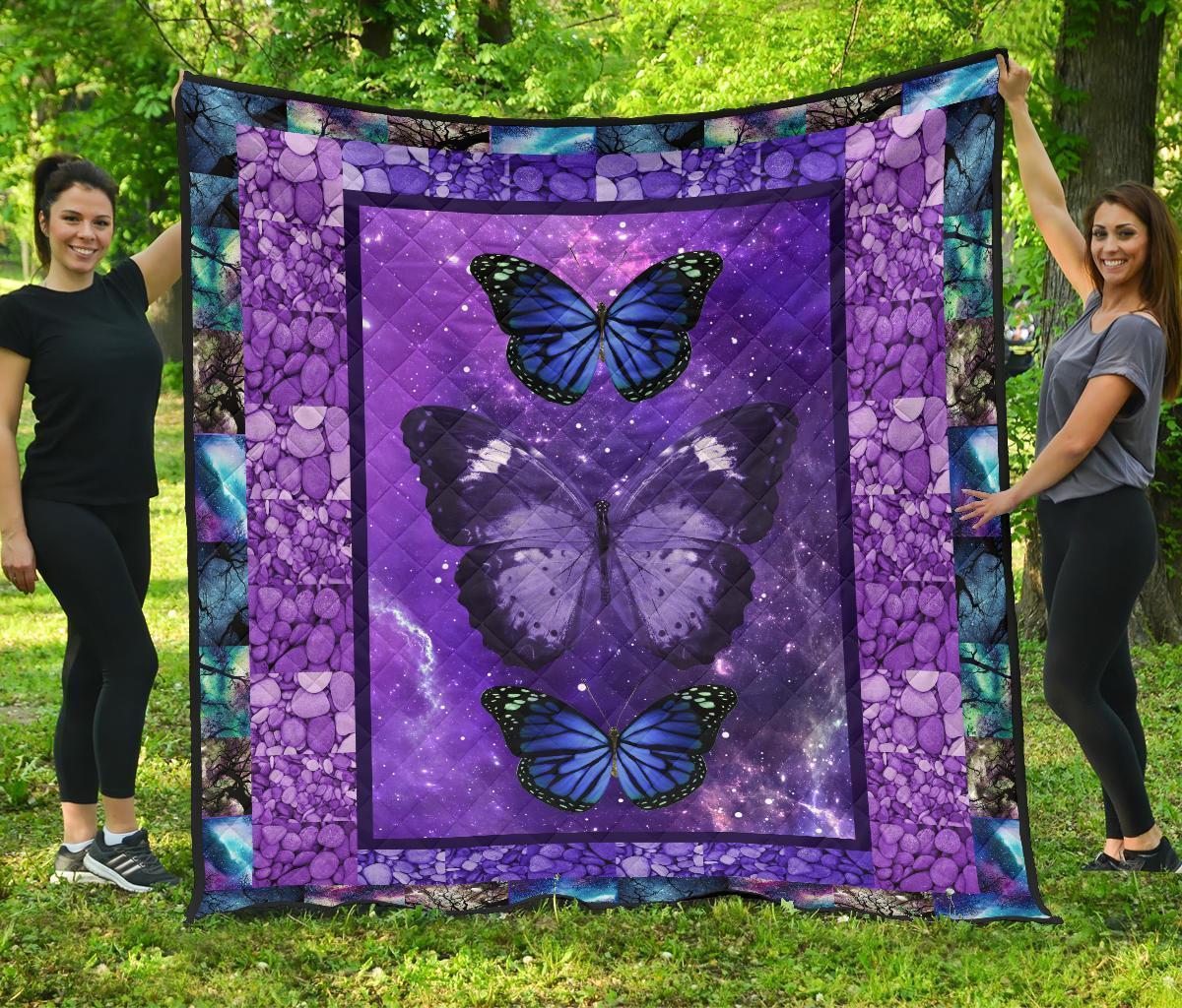 Purple Galaxy Butterfly Quilt Blanket Gift For Butterfly Lover