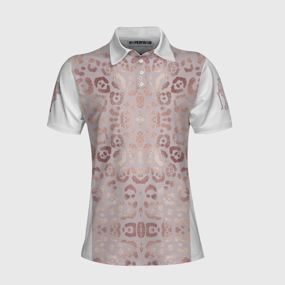 Rose Gold Leopard Print Short Sleeve Women Polo Shirt