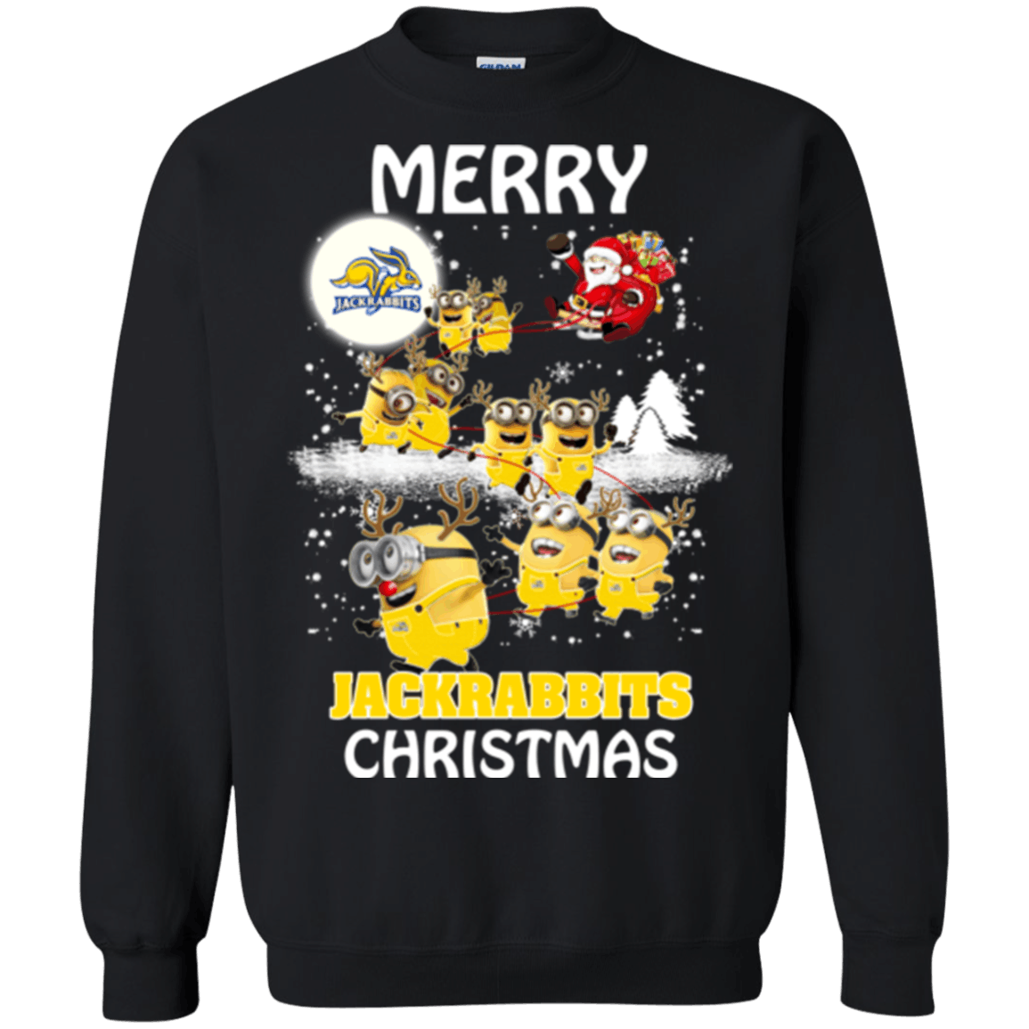 Outstanding South Dakota State Jackrabbits Minion Ugly Christmas Sweaters Santa Claus With Sleigh Sweatshirts