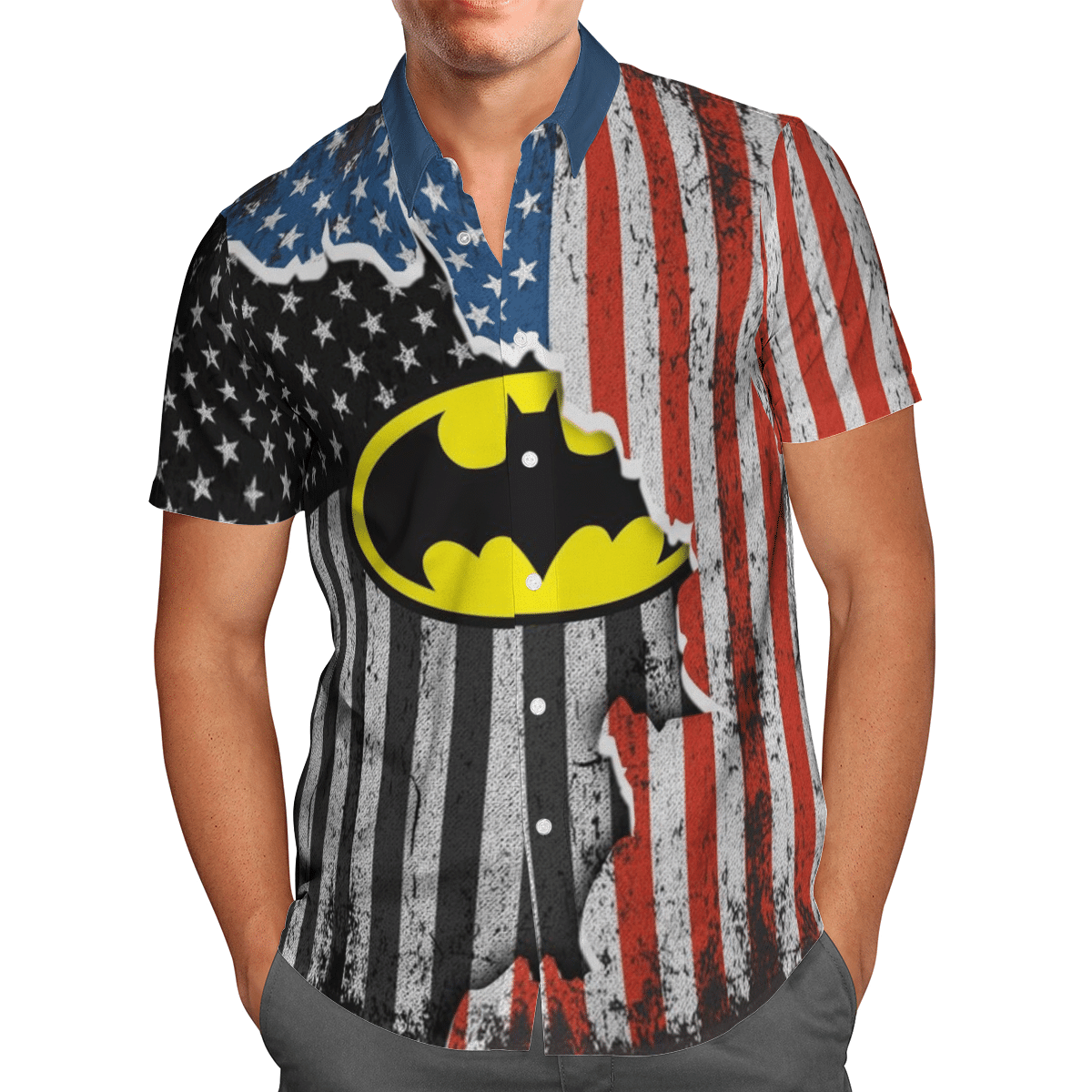 Us Flag Batman Logo For Man And Woman Print Short Sleeve Casual Shirt Y97