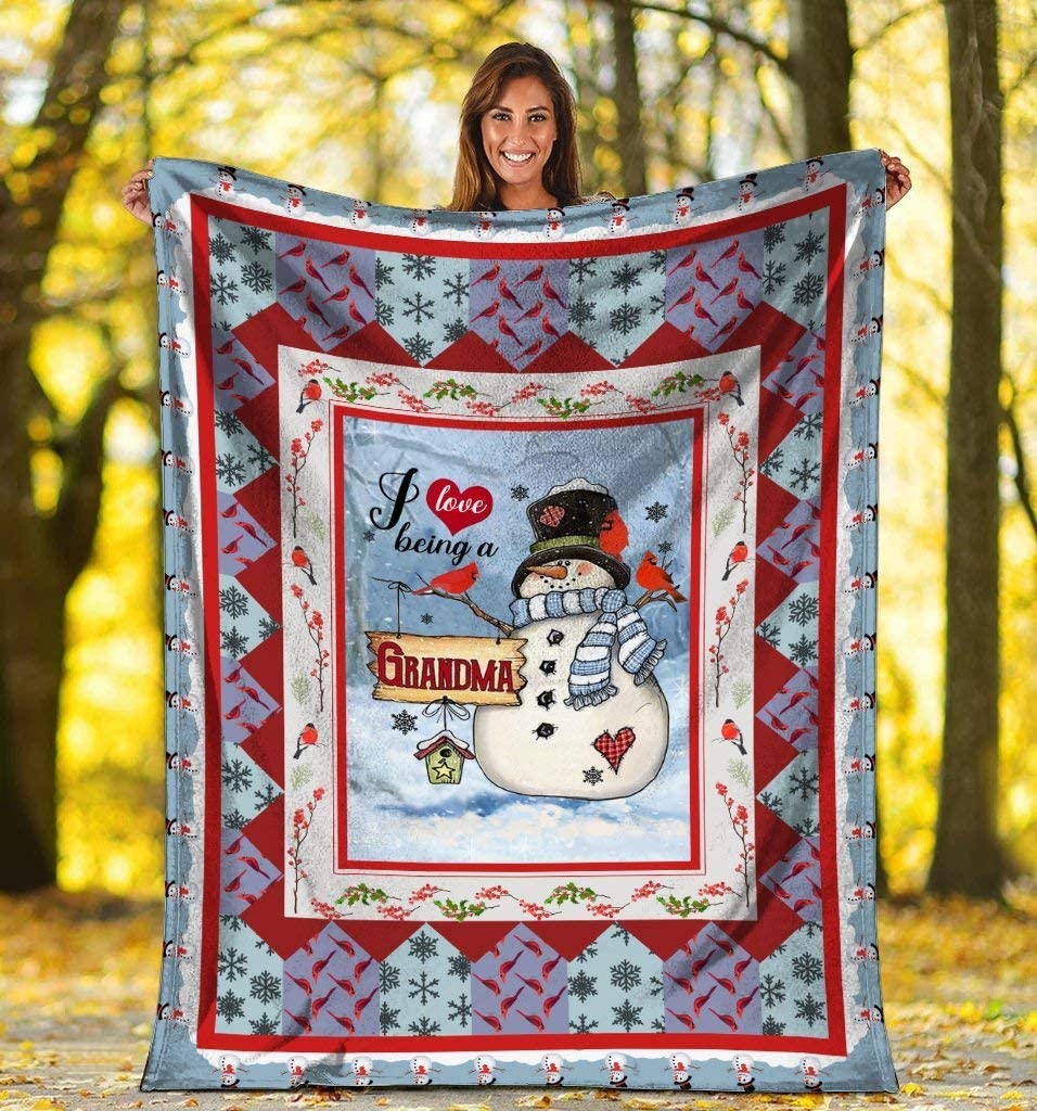 Blanket Gifts With Being A Grandma Snowman Red Cardinal Bird Blanket – Custom Blanket/Personalized Blankets/Photo Blanket – Fleece Blanket/Sherpa Blanket