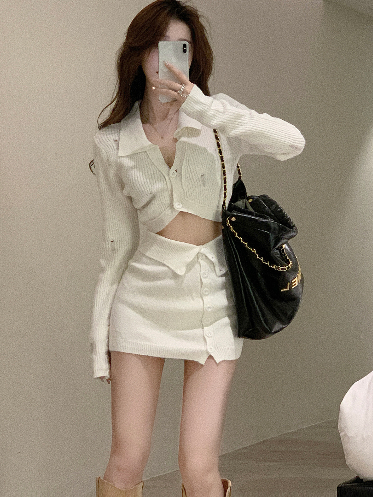 Autumn Knitted Two Piece Skirt Set Women Sexy Solid Vintage Sweater Mini Skirt Set Female Korean Fashion Slim Retro Set 2022 alx