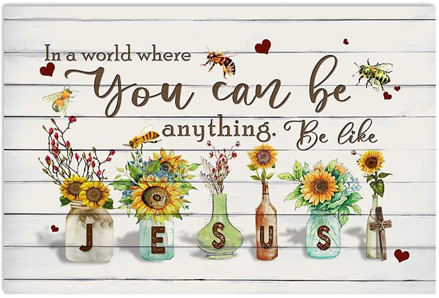 Vintage Bees And Flowers – You Can Be Anything Be Like Jesus Poster Art Print      Home Decor Gift For Men Women Family Friend On Birthday Xmas