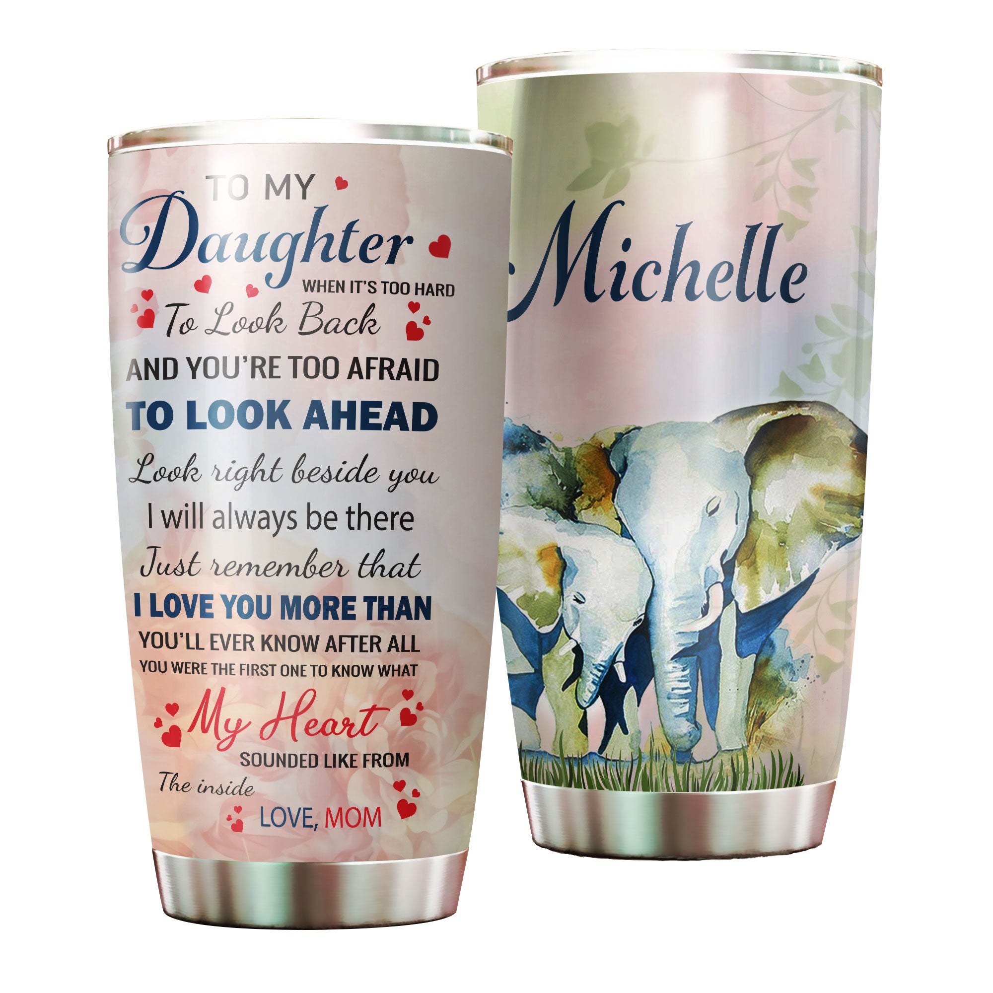 Personalized Elephant Loving Letter From  Mom To Daughter Stainless Steel Tumbler-Double-Walled Travel Therma Cup With Lid 02