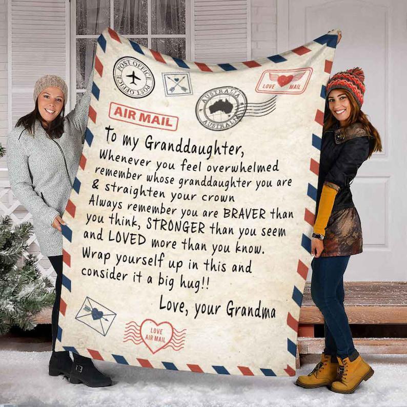 To My Granddaughter Blanket, Stronger Than You Seem And Loved More Than You Know,Gift For Granddaughter Family Home Decor Bedding Couch Sofa Soft And Comfy Cozy