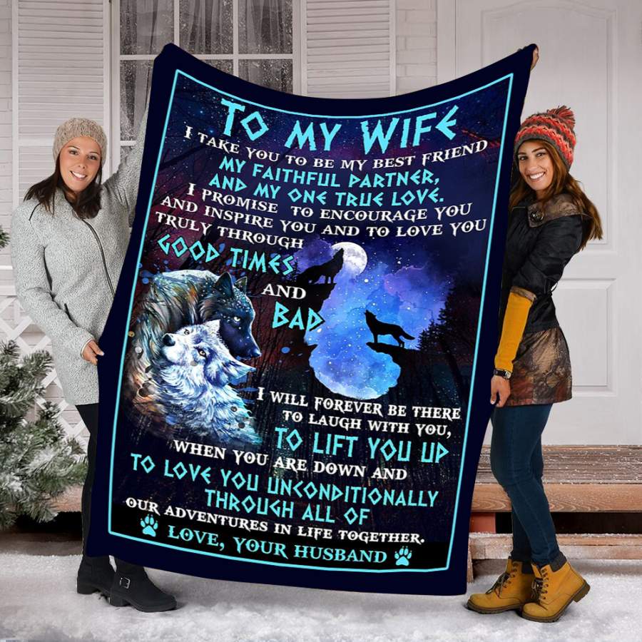 Wolf Custom Blanket To My Wife Blanket – Perfect Gift For Wife – Fleece Blanket