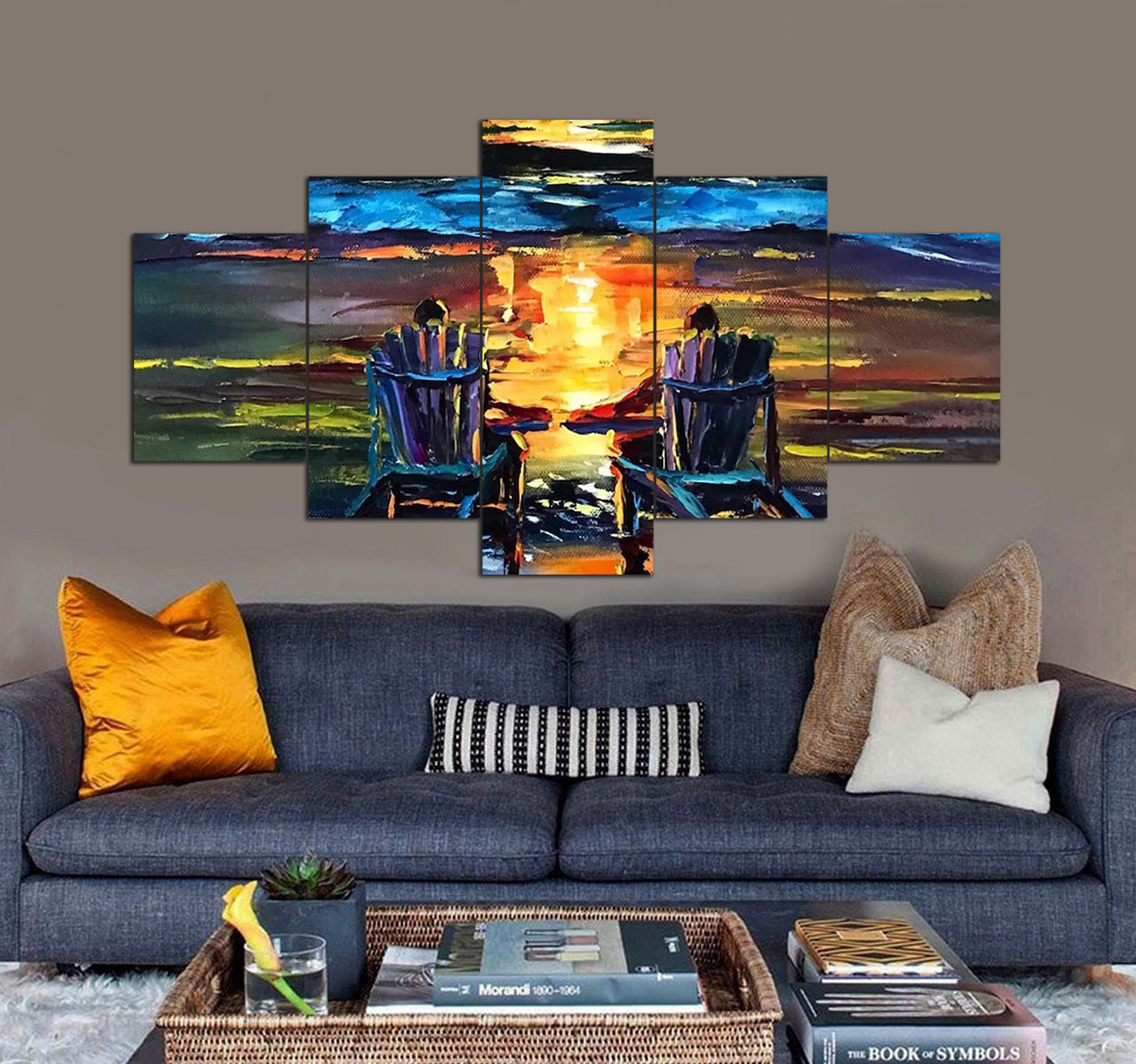 Romantic Beach Nigh Painting 3D 5 piece canvas art