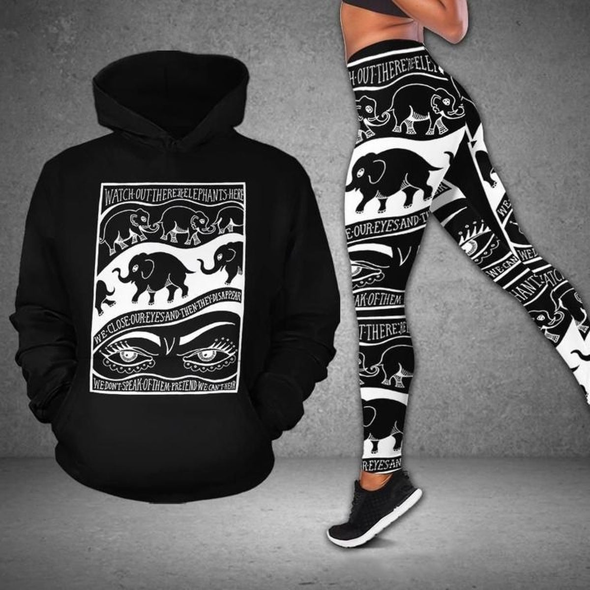 Watch Out Elephants Black  Legging Hoodie ,Elephant Legging Hoodie