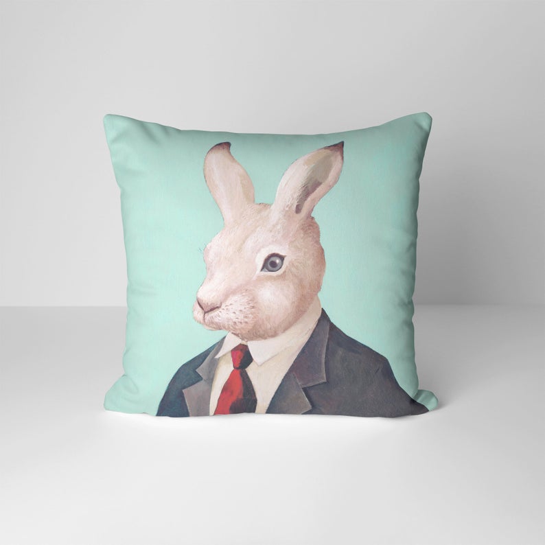 White Rabbit Nursery Throw Pillow, Bedroom Decor, Outdoor Pillows, Living Room Decor, Sofa Bed Throw Pillow, Decorative Pillow, Home Office Throw Pillows