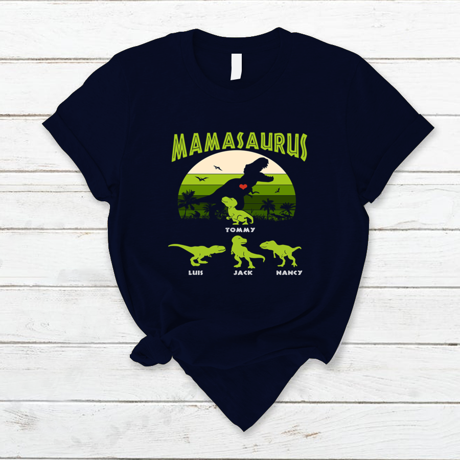Apayprint – Mamasaurus | Personalized T-Shirt,  S – 5XL, White Grey Pink Blue Black